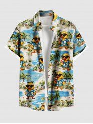 Plus Size Sunglasses Duck Coconut Tree Seascape Print Buttons Pocket Hawaii Shirt For Men -  