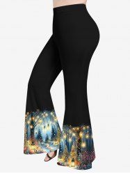 Pantalon évasé imprimé sapin de Noël et flocons de neige grande taille - Noir 2X