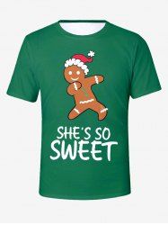 T-shirt imprimé avec un chapeau de Noël et des lettres en pain d'épice pour homme grande taille - Vert profond M