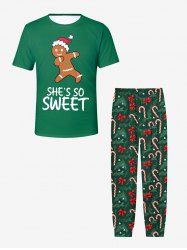 Men's Christmas Hat Gingerbread Letters Print T-shirt and Jogger Pants Pajama Plus Size Matching Set -  