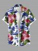 Ensemble de plage hawaïen assorti grande taille pour couples, imprimé cocotier, hibiscus et feuilles de mer - Bleu Ciel 