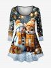 Christmas Tree Ball Gift Snowman Elk Print Long Sleeves Women T-shirt and Leggings Plus Size Matching Set -  