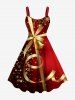 Christmas Ribbon Bowknot Bell Star Snowflake Print Plus Size Matching Outfit For Couples -  