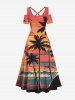 Tenue de plage hawaïenne assortie pour couples, imprimé coucher de soleil sur cocotier et vagues, grandes tailles - Orange 
