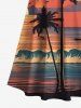 Tenue de plage hawaïenne assortie pour couples, imprimé coucher de soleil sur cocotier et vagues, grandes tailles - Orange 
