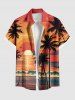 Tenue de plage hawaïenne assortie pour couples, imprimé coucher de soleil sur cocotier et vagues, grandes tailles - Orange 