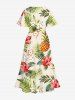 Robe midi trapèze grande taille à imprimé tropical feuilles d'hibiscus et ananas, style hawaïen, avec poches fendues - Abricot 6X