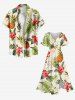 Robe midi trapèze grande taille à imprimé tropical feuilles d'hibiscus et ananas, style hawaïen, avec poches fendues - Abricot 6X