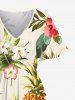 Robe midi trapèze grande taille à imprimé tropical feuilles d'hibiscus et ananas, style hawaïen, avec poches fendues - Abricot 6X