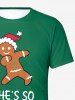 T-shirt imprimé de lettres et de motifs de pain d'épice pour homme grande taille - Vert profond L