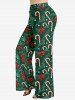 Plus Size Women's Christmas Candy Bowknot Print Drawstring Wide Leg Pants -  