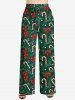 Plus Size Women's Christmas Candy Bowknot Print Drawstring Wide Leg Pants -  