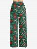 Plus Size Women's Christmas Candy Bowknot Print Drawstring Wide Leg Pants -  