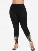 Leggings grande taille à imprimé sapin de Noël, bonhomme de neige et élan - Noir XS