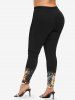 Leggings grande taille à imprimé sapin de Noël, bonhomme de neige et élan - Noir XS