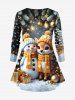 T-shirt à manches longues pour femme, grande taille, motif boule de Noël, bonhomme de neige et élan - Noir 4X
