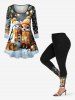 T-shirt à manches longues pour femme, grande taille, motif boule de Noël, bonhomme de neige et élan - Noir 4X