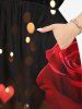 Robe midi trapèze grande taille à imprimé cœur pailleté rose et fleurs, style Saint-Valentin, avec poches fendues - Noir S