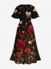 Robe midi trapèze grande taille à imprimé cœur pailleté rose et fleurs, style Saint-Valentin, avec poches fendues - Noir M