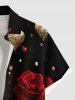 Chemise grande taille pour homme avec imprimé cœur pailleté et roses, motif Saint-Valentin et poche boutonnée - Noir S