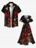 Robe midi trapèze grande taille à imprimé cœur pailleté rose et fleurs, style Saint-Valentin, avec poches fendues - Noir 4X
