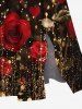 Robe midi trapèze grande taille à imprimé cœur pailleté rose et fleurs, style Saint-Valentin, avec poches fendues - Noir 6X