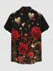 Plus Size Rose Flower Glitter Heart Print Valentines Button Pocket Shirt For Men -  