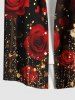 Plus Size Rose Flower Glitter Heart Print Valentines Button Pocket Shirt For Men -  