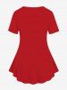 T-shirt imprimé de lettres et de motifs de pain d'épice pour femme grande taille - Rouge 4X