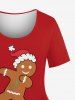 T-shirt imprimé de lettres et de motifs de pain d'épice pour femme grande taille - Rouge 4X