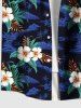 Plus Size Hibiscus Flowers Leaf Print Buttons Pocket Hawaii Shirt For Men -  