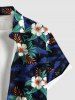 Chemise hawaïenne grande taille pour homme, à imprimé feuilles d'hibiscus, boutons et poche. - Bleu 6XL