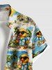 Plus Size Sunglasses Duck Coconut Tree Seascape Print Buttons Pocket Hawaii Shirt For Men -  