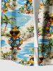Plus Size Sunglasses Duck Coconut Tree Seascape Print Buttons Pocket Hawaii Shirt For Men -  