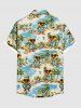 Plus Size Sunglasses Duck Coconut Tree Seascape Print Buttons Pocket Hawaii Shirt For Men -  