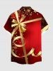 Plus Size Christmas Ribbon Bowknot Bell Star Snowflake Print Buttons Pocket Shirt For Men -  