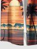 Chemise hawaïenne grande taille pour homme, imprimé coucher de soleil et vagues, cocotiers et vagues, avec poches et boutons. - Orange 4XL