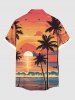 Chemise hawaïenne grande taille pour homme, imprimé coucher de soleil et vagues, cocotiers et vagues, avec poches et boutons. - Orange 4XL