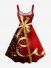 Plus Size Christmas Ribbon Bowknot Bell Star Snowflake Print Tank Dress -  