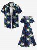 Robe mi-longue hawaïenne fendue à imprimé feuilles et fleurs d'hibiscus grande taille - Bleu Marine M