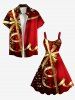 Plus Size Christmas Ribbon Bowknot Bell Star Snowflake Print Tank Dress -  