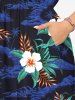 Robe mi-longue hawaïenne fendue à imprimé feuilles et fleurs d'hibiscus grande taille - Bleu Marine M
