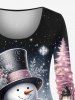 Plus Size Christmas Tree Snowman Snowflake Flowers Glaxy Print Long Sleeves T-shirt -  
