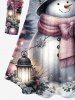 Plus Size Christmas Tree Snowman Snowflake Flowers Glaxy Print Long Sleeves T-shirt -  