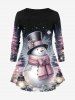 Plus Size Christmas Tree Snowman Snowflake Flowers Glaxy Print Long Sleeves T-shirt -  