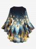 Plus Size Christmas Tree Snowflake Light Print Lattice Crisscross Flare Sleeve T-shirt -  