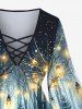 Plus Size Christmas Tree Snowflake Light Print Lattice Crisscross Flare Sleeve T-shirt -  