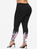 Plus Size Christmas Tree Snowman Snowflake Flowers Glaxy Print Leggings -  