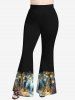 Plus Size Christmas Tree Snowflake Light Print Flare Pants -  