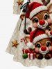 Plus Size Christmas Hat Elk Cable Knit 3D Print Lace Up Drawstring Hoodie Dress -  